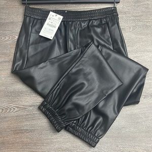 New Faux leather jogging pants black